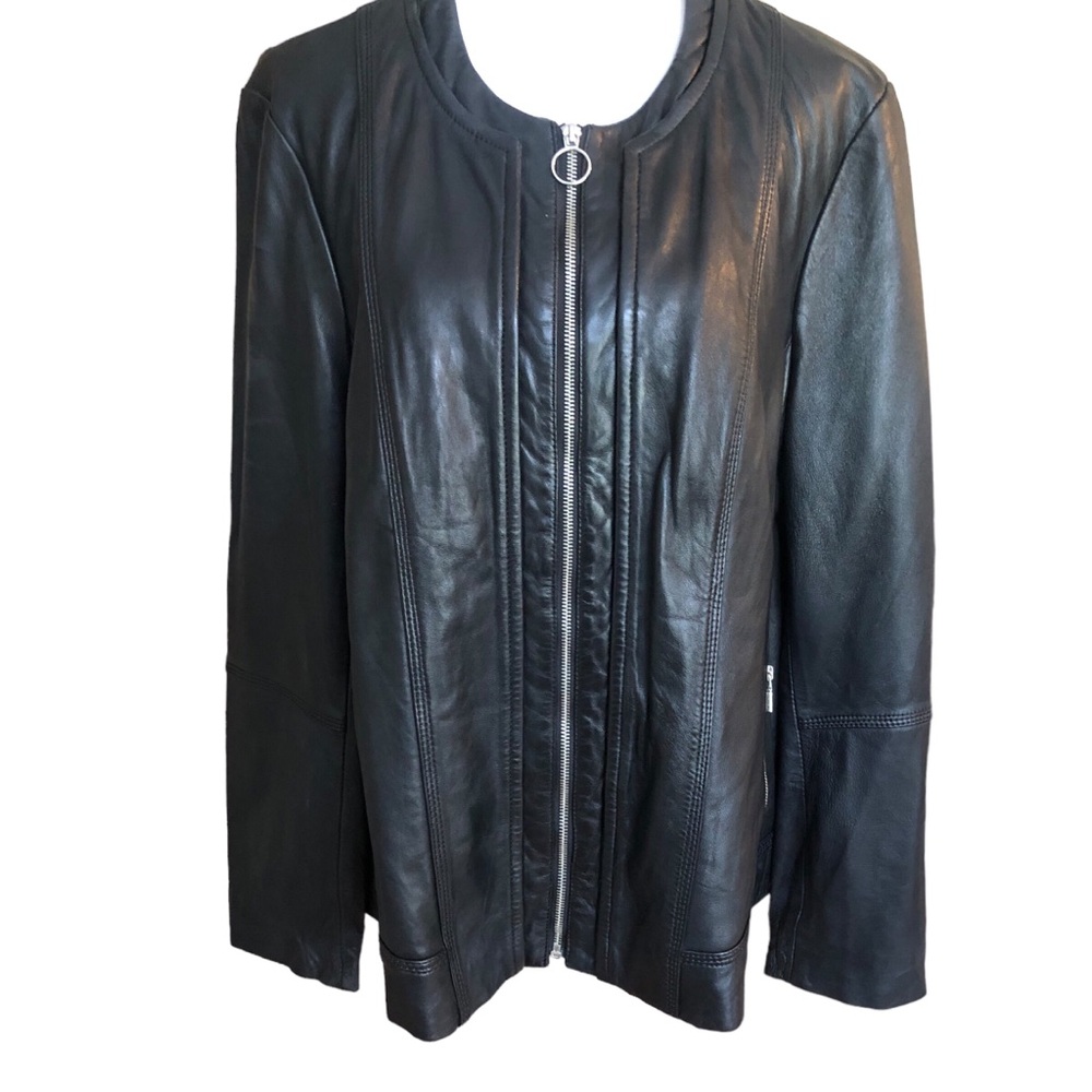 Classic Black Leather Zip-Front Women's Jacket